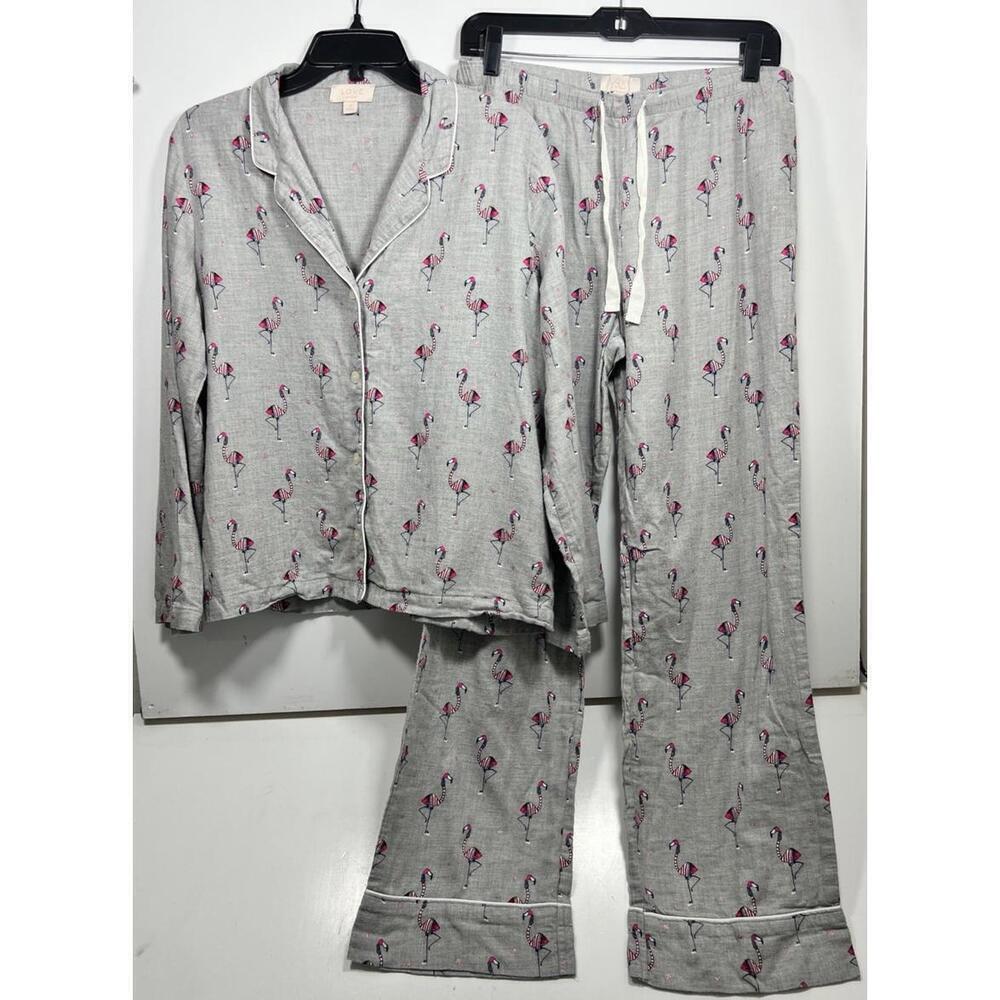 Love By Gap Gray Christmas Flamingo Pajamas Women Size Medium Cotton Winter